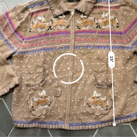 Brown Chunky Knit Reindeer Gloves Fair Isle Zip Cardigan Sweater - Picture 8 of 9